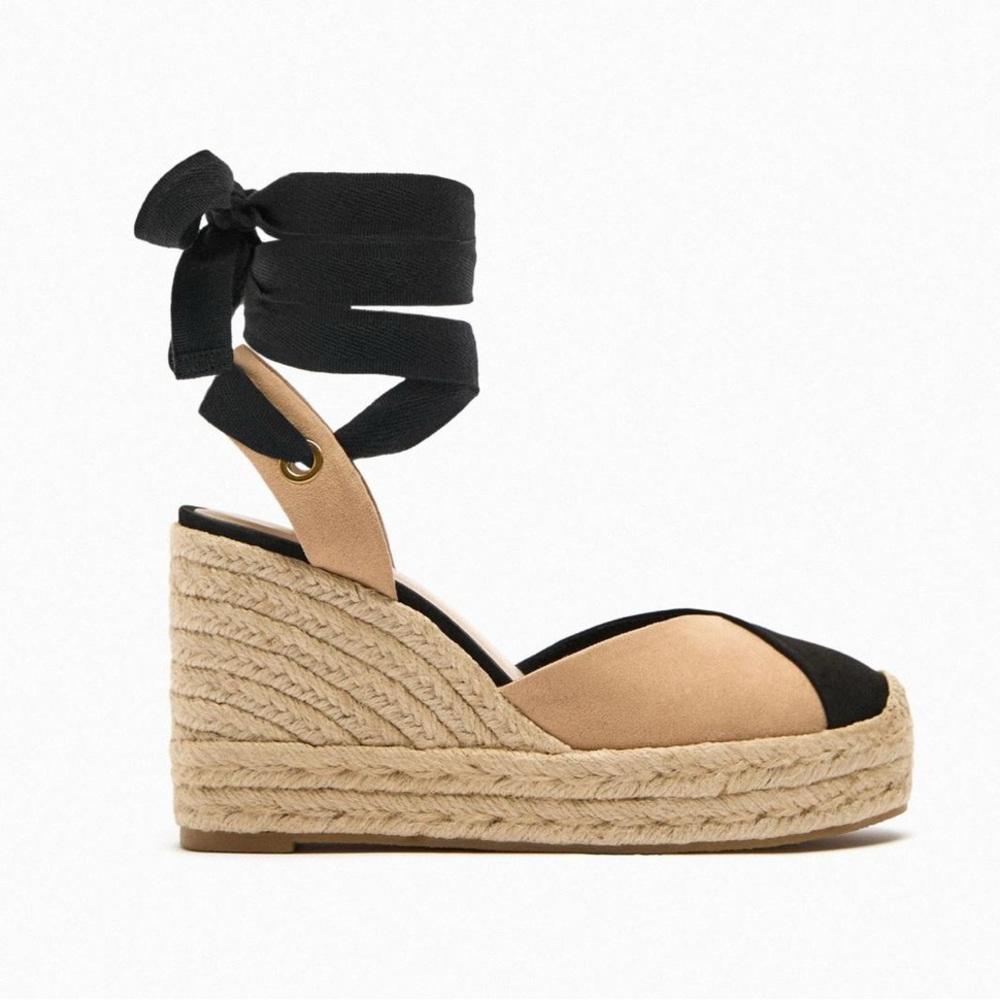 Zara Lace Up Two-Tone Wedges